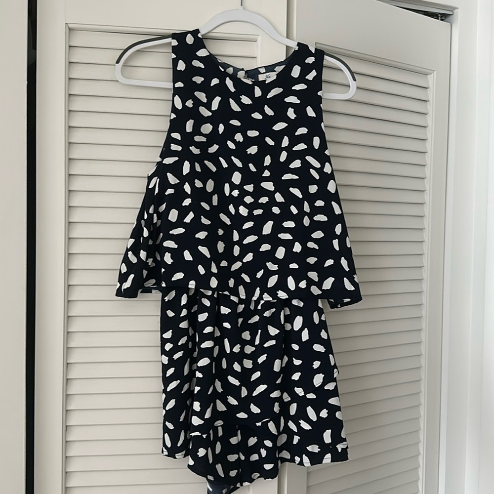 Navy and white sleeveless romper